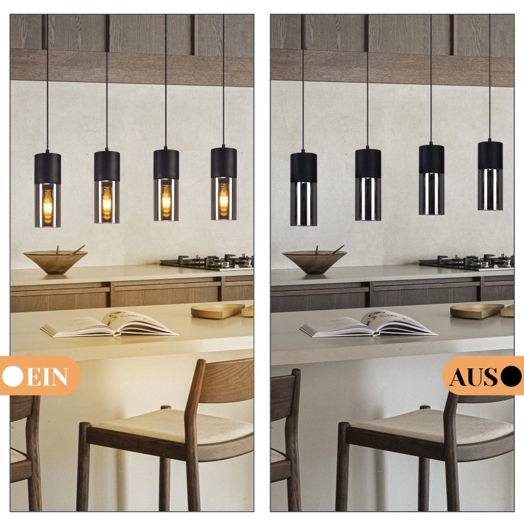 Lampada a sospensione ZMH per sala da pranzo 4 fiamme attacco E27 nera lampada a sospensione per cucina corridoio
