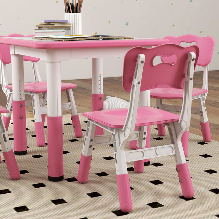 Set Tavolo con 4 Sedie per Bambini Altezza Regolabile Rosa