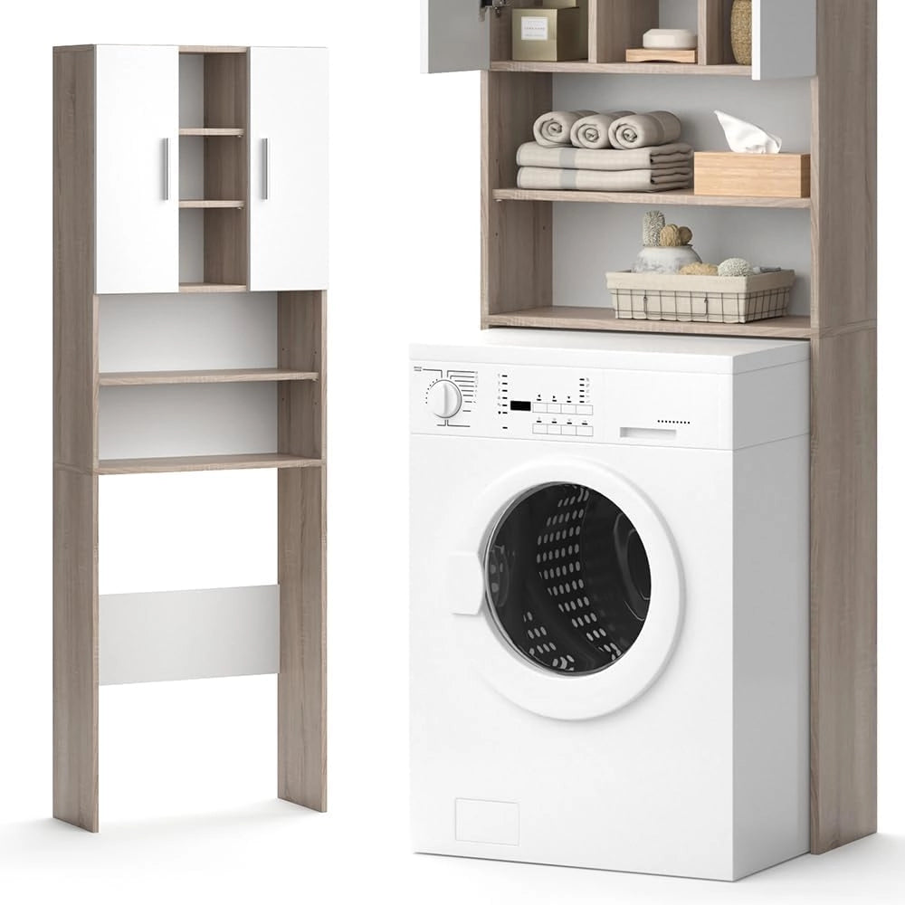 Mobile per lavatrice Luis, Sonoma, 64 x 190 cm, per la conservazione di detersivi e accessori da bagno