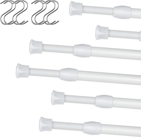 Telaio per tenda doccia con 8 ganci, estendibile, 70-120 cm, bianco, maniglia a telescopio, maniglia per tenda doccia, maniglia per abbigliamento, maniglia per tenda senza fori, per finestre, bagno, cucina, libreria