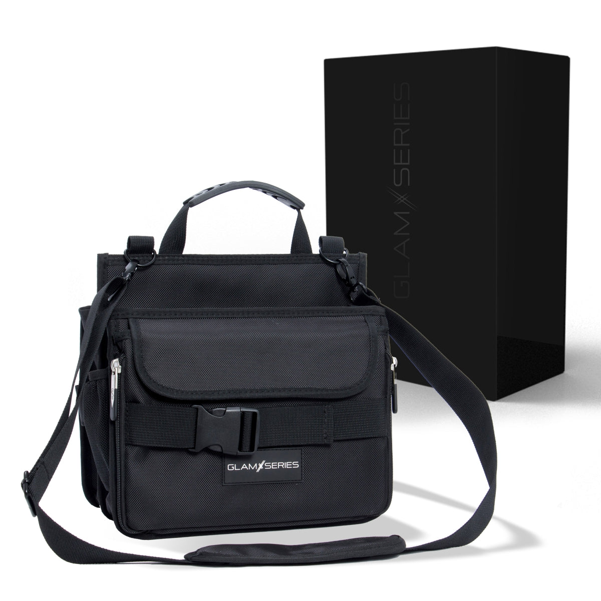 GlamSeries GlamCarrier Borsa porta trucchi con ampio spazio, trousse pieghevole per cosmetici con manico e tracolla, pochette da lavoro ideale per truccatori e parrucchieri