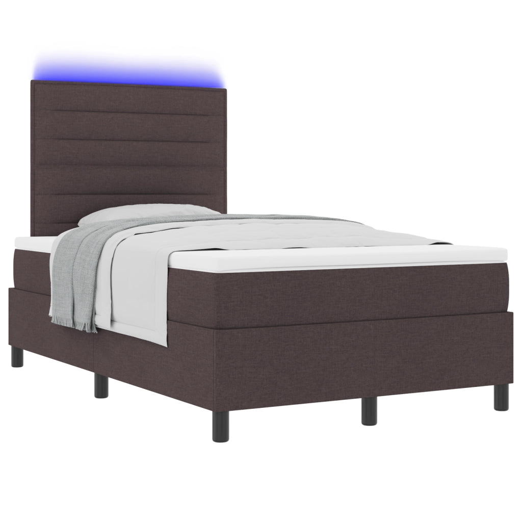 Letto Box Spring con Materasso & LED Marrone Scuro 120x200 cm Tessuto