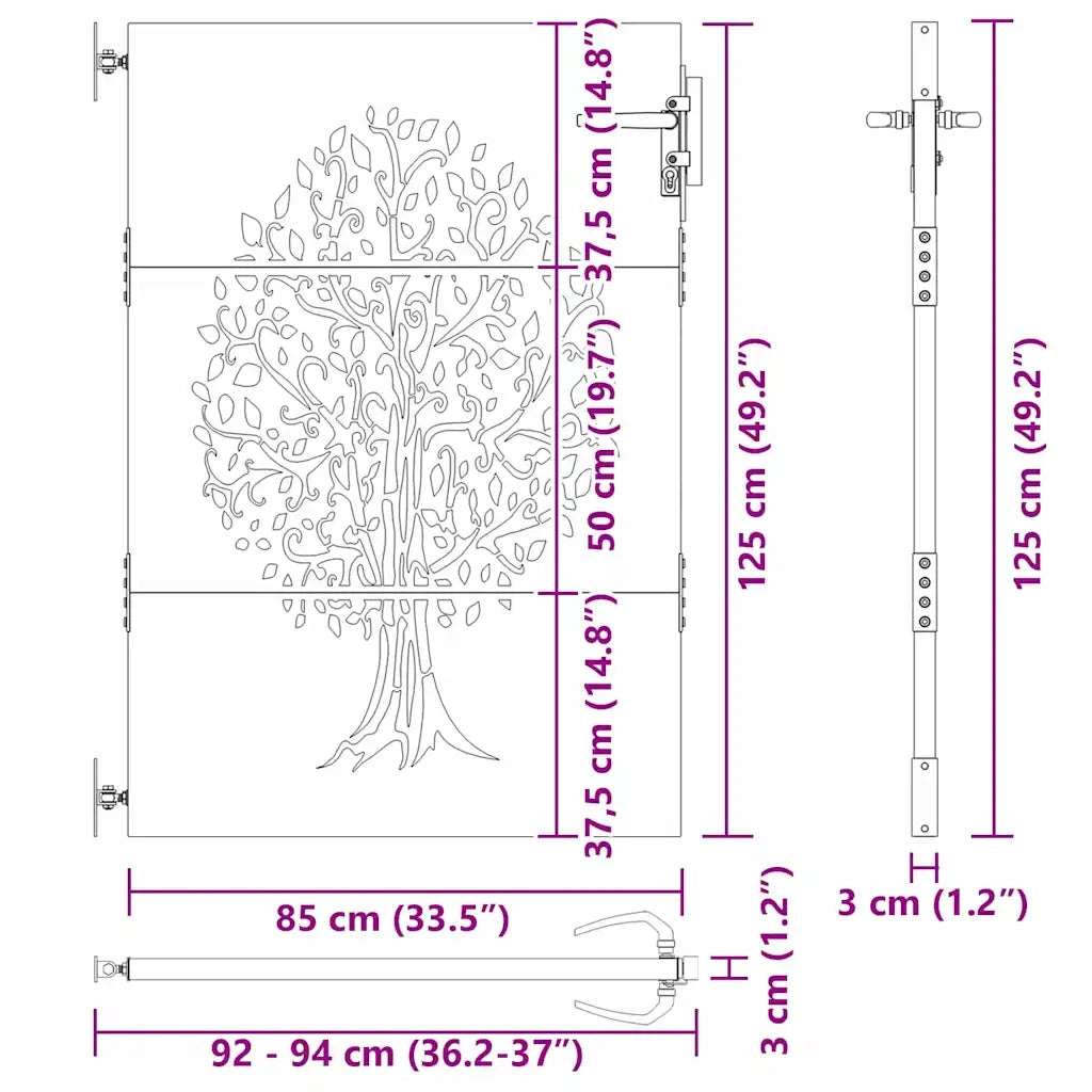 vidaXL Cancello da giardino, Cancello da Giardino 85x75 cm Design Albero in Acciaio Corten