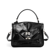 Borsa a tracolla da donna in vera pelle, modello tote/hobo, nera.