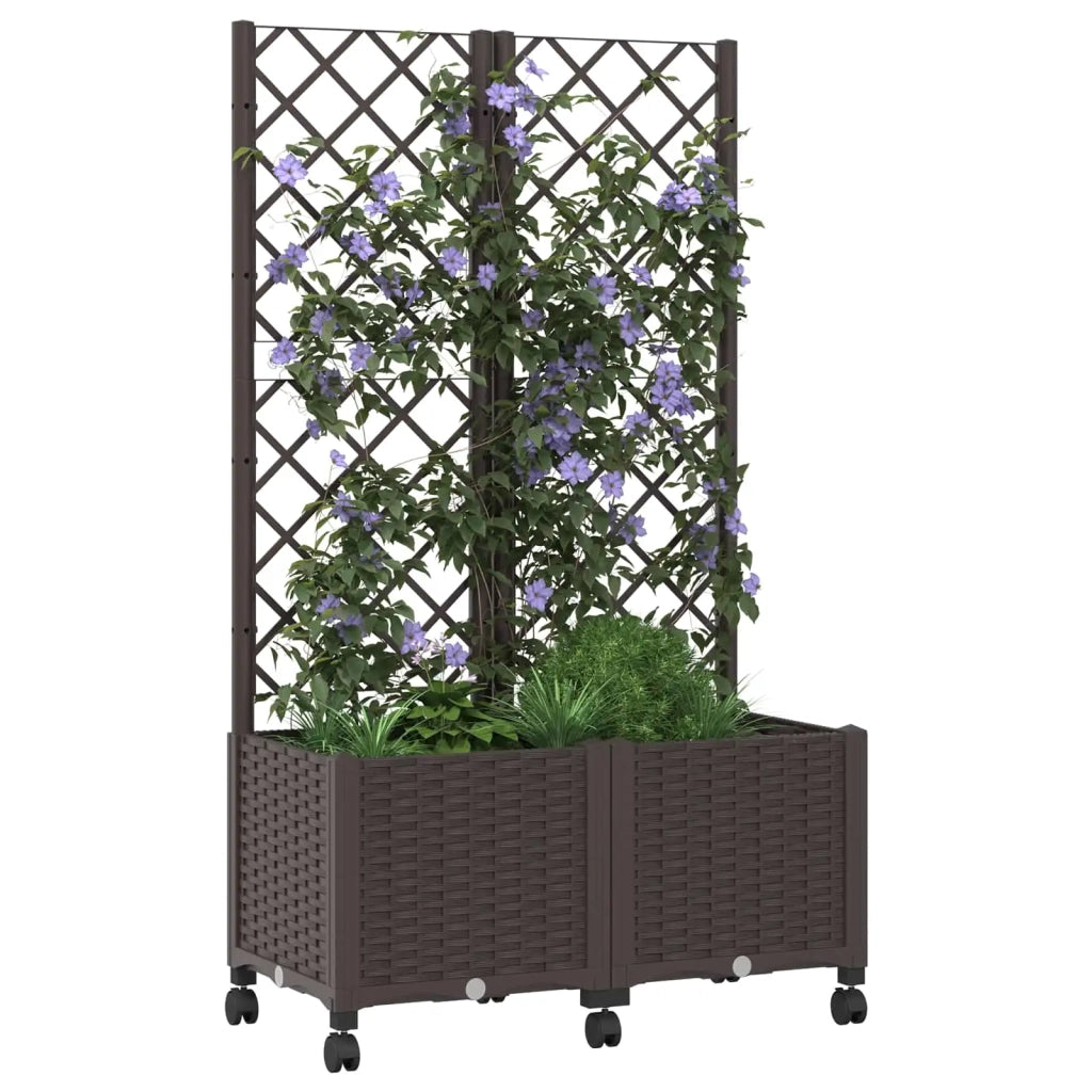 Vaso da giardino con grigliato e ruote Marrone 80 x 40 x 146 cm 3422969