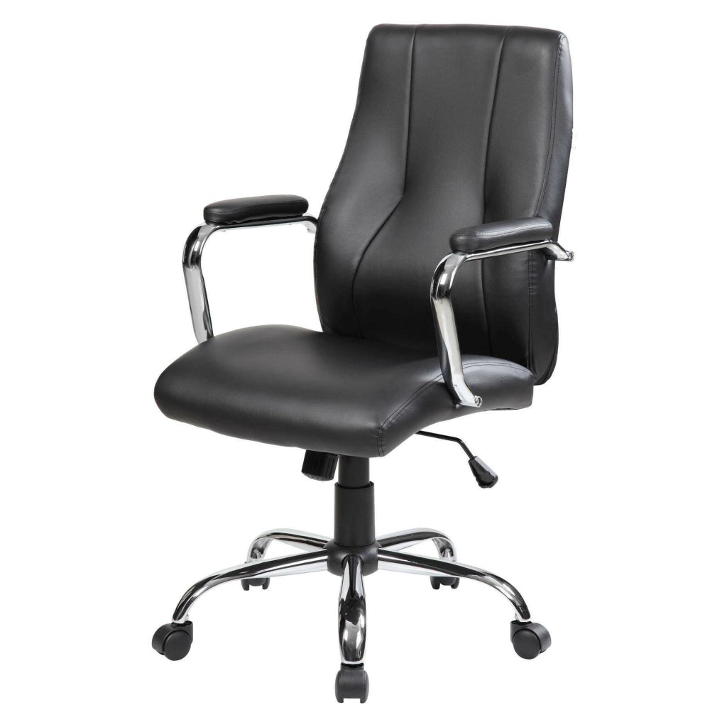 Sedia da ufficio Yuki, Poltrona direzionale con braccioli, Sedia ergonomica da ufficio, 64x58h101/111 cm, Nero
