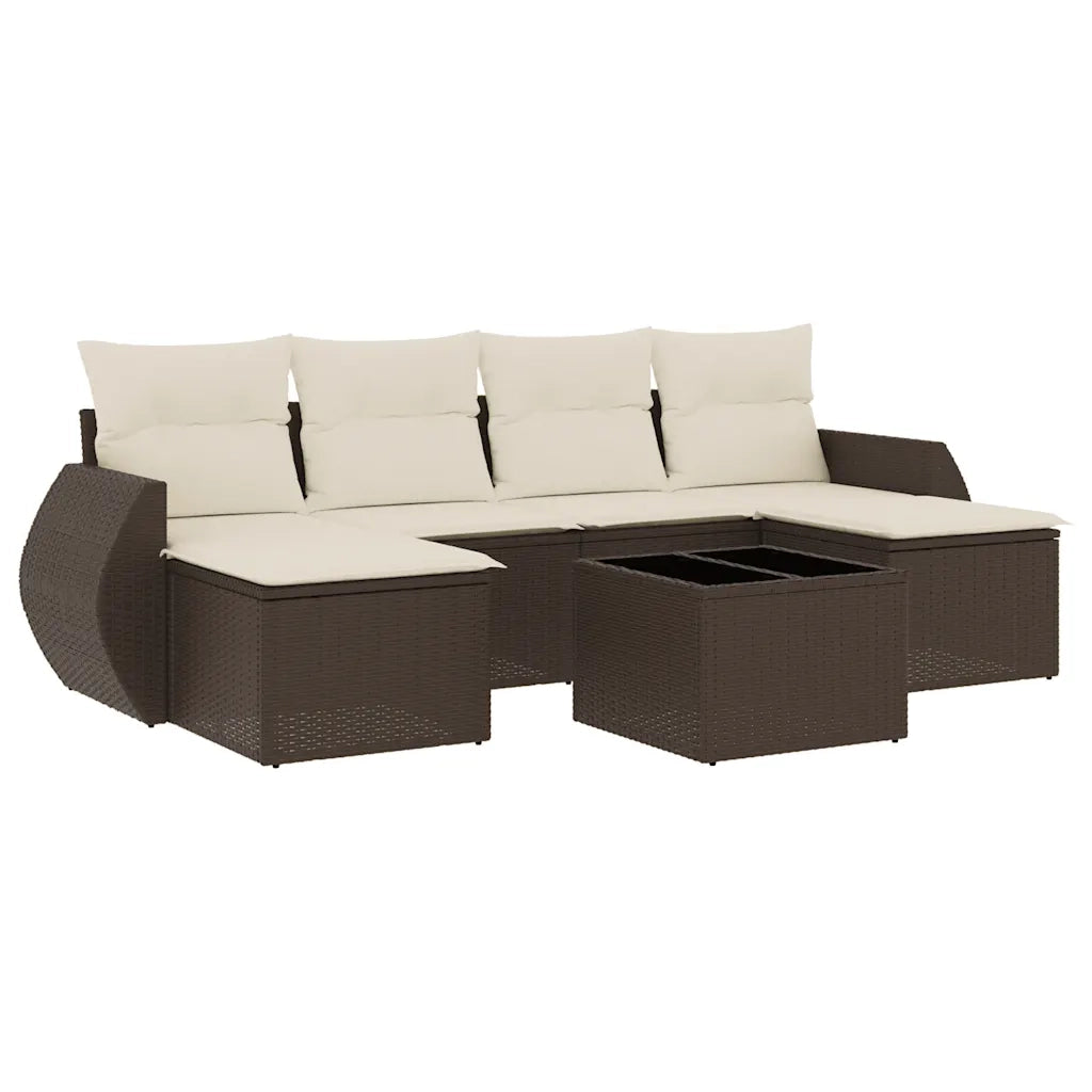 vidaXL Set Divani da Giardino 7 pz con Cuscini Marrone in Polyrattan