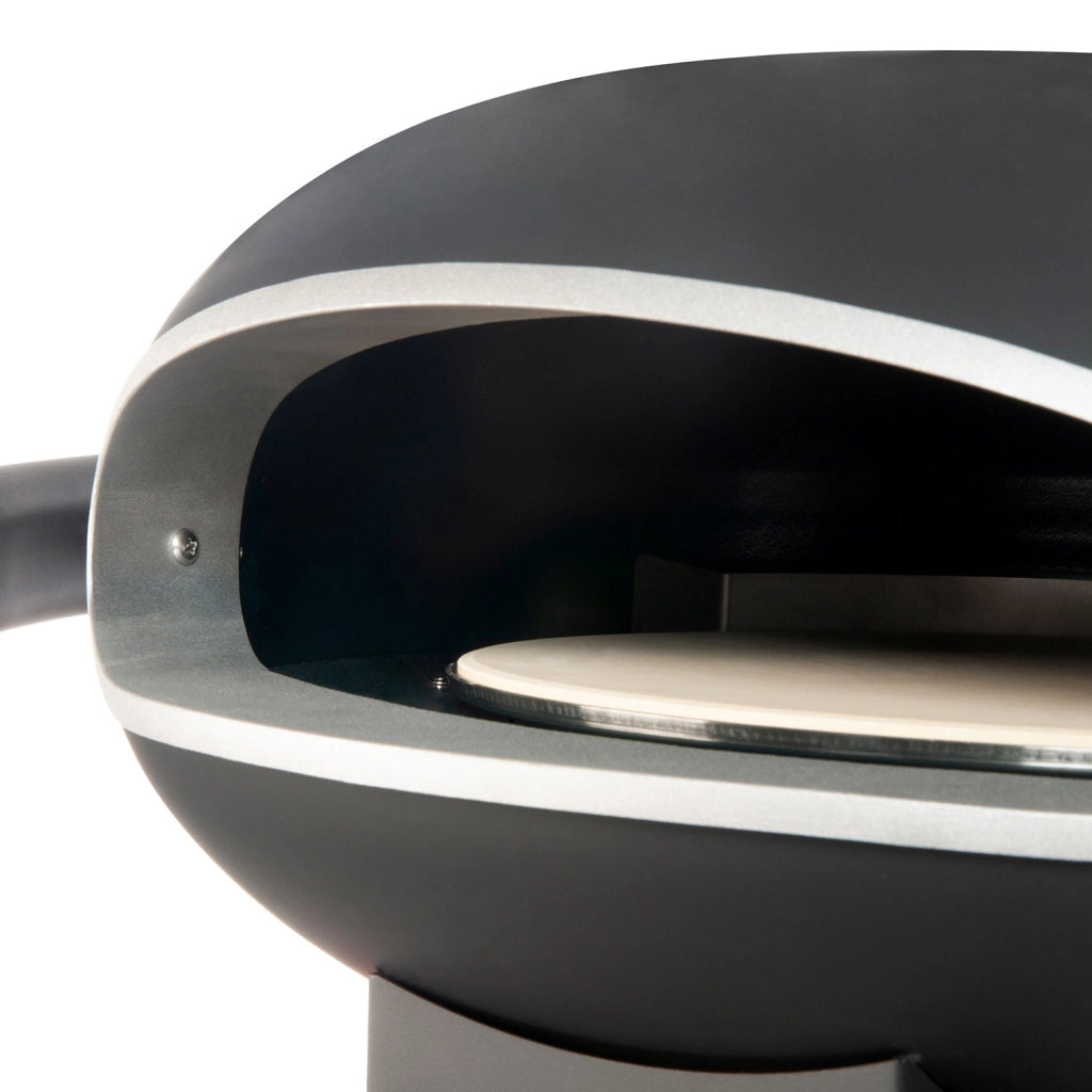 Forno a Gas Easy Pizza Piatto Girevole Ø30 cm in Pietra Refrattaria e Struttura in Acciaio Nero