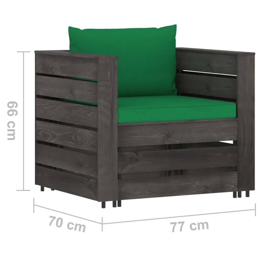 Set Salotto da Giardino 2pz | Set di Mobili da Esterno con Cuscini Legno Impregnato Grigio
