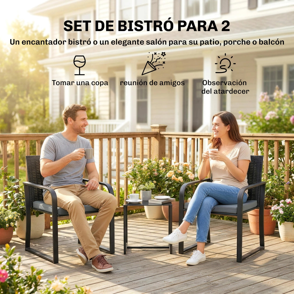 Set Tavolo e Sedie da Giardino in Polyrattan con Cuscini e Piano Vetro Grigio ¨C zephmum ¨C 6 Pezzi