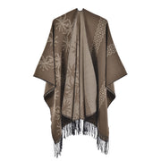 Mantella da donna double face con nappe, extra large e spessa, con spacchi, sciarpa lavorata a maglia alla moda e calda