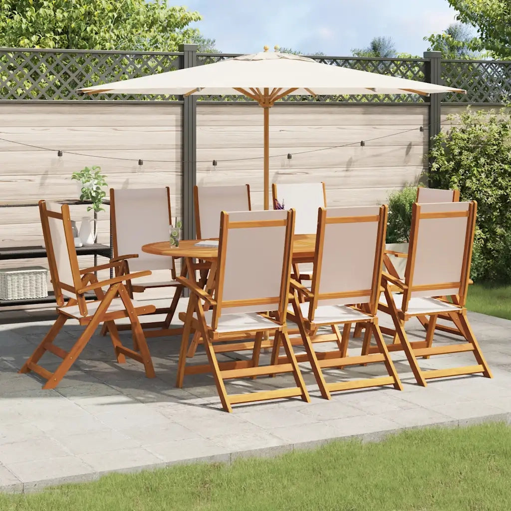 Set Pranzo da Giardino 9pz Legno Massello di Acacia e Textilene