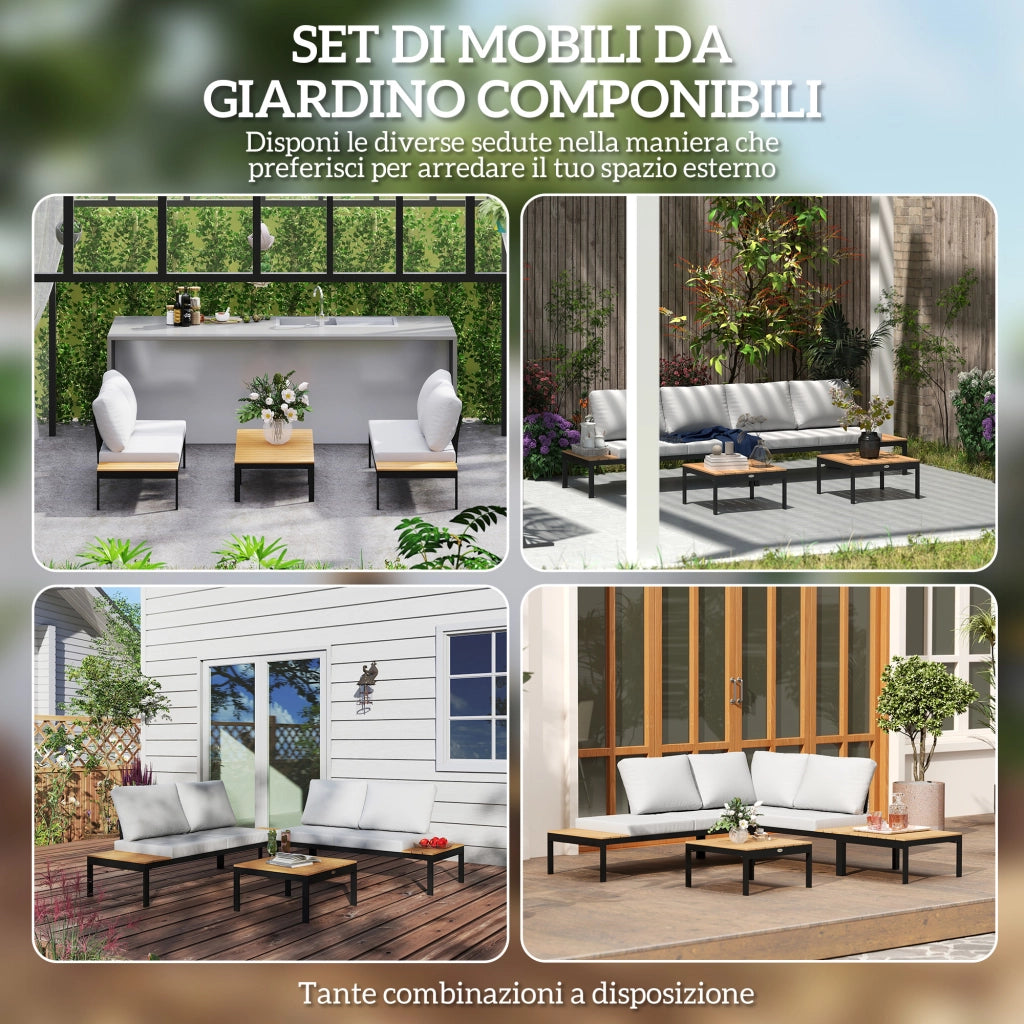 Set da Giardino 4 Pezzi con Divanetti e Tavolini ¨C zephmum ¨C Metallo, Legno Composito, Grigio Nero e Teak