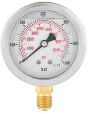 Drukometro 0~600 bar - 63 mm - Doppia scala - Resistente agli urti - Acciaio inossidabile - Connettiore regolabile G1/4