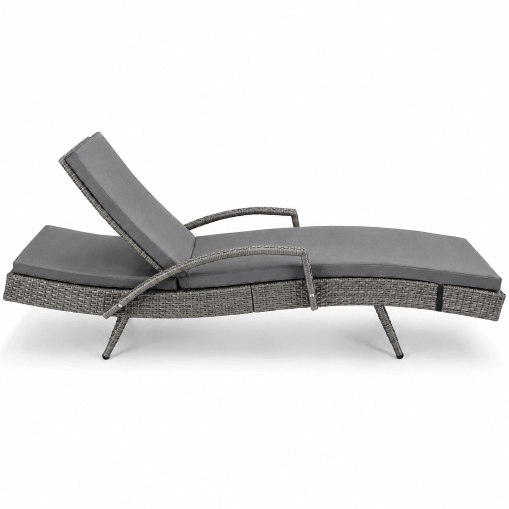 Lettino Prendisole In Polyrattan Con Schienale Regolabile Reclinabile E Cuscino Imbottito Comfort Ideale Per Giardino Terrazza Piscina Solarium Balcone Relax Outdoor E Arredo Esterno 190 x 62 x 34 Cm Grigio