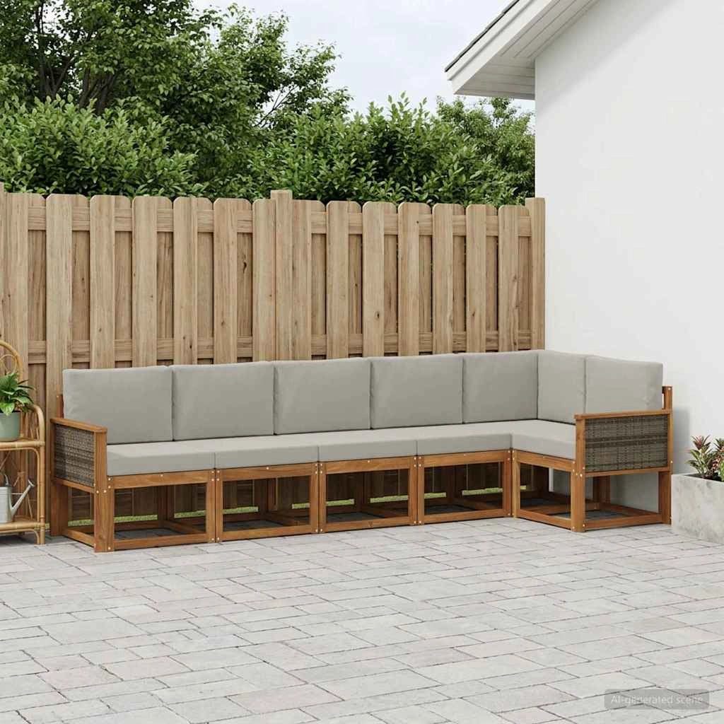 Set di divani da esterno 6 pz Naturale e Grigio Chiaro 3385247