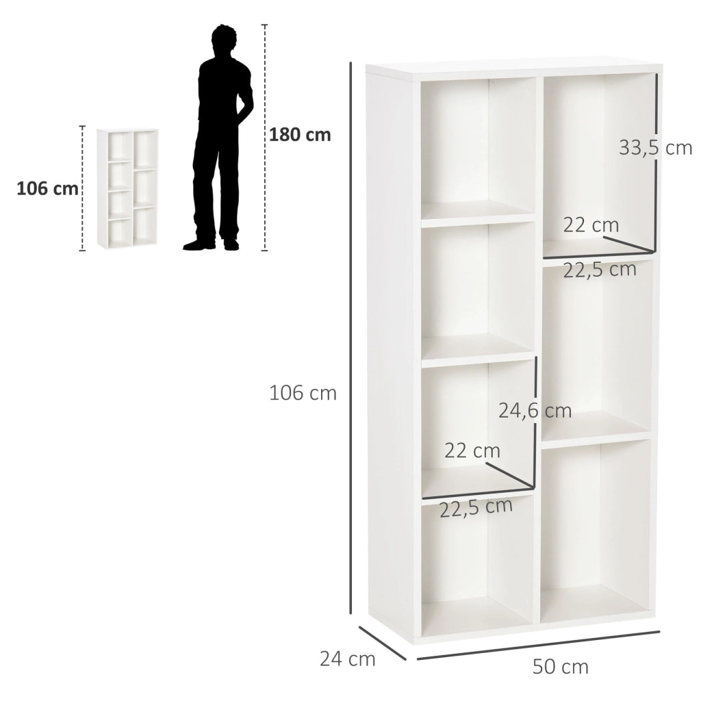 Libreria in Legno con 7 Ripiani ¨C Zephmum ¨C Bianco 50x24x106 cm