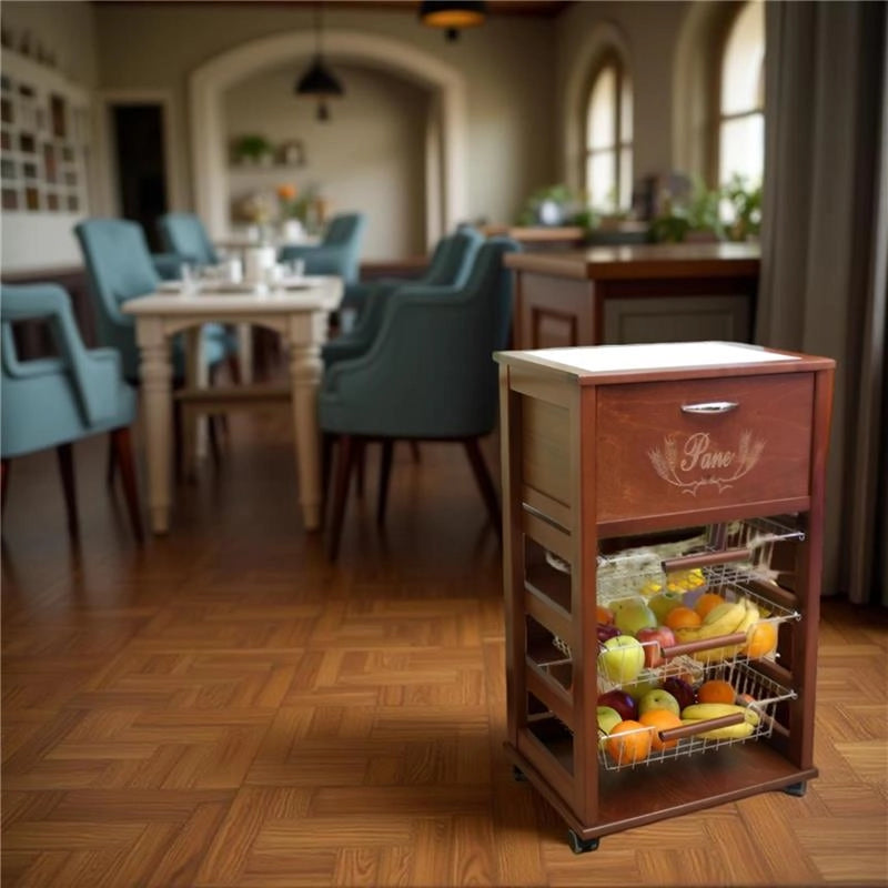 CARRELLO PORTAPANE 85X49X39 CM IN COLORE NOCE TOP BIANCO