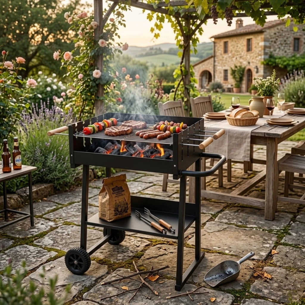 Barbecue A Carbonella Con Telaio In Acciaio Termoresistente Griglia Regolabile Ripiano Inferiore E Design Funzionale Per Outdoor Cooking 87 x 52 x 90 Cm Nero