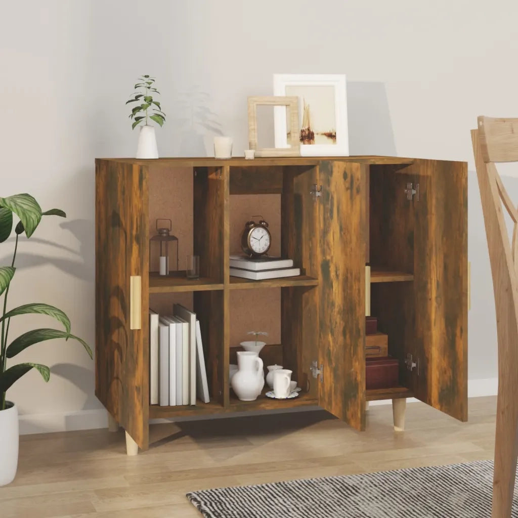 Credenza Rovere Fumo 90x34x80 cm in Legno Multistrato 817459