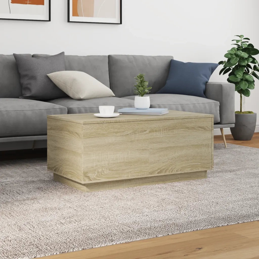 Tavolino da Soggiorno con Luci LED Rovere Sonoma 90x50x40 cm 839877