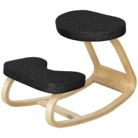 Sedia Inginocchiatoio con Movimento a Dondolo, in Tessuto Effetto Lino e Legno di Betulla, 50x73x55 cm, Nero