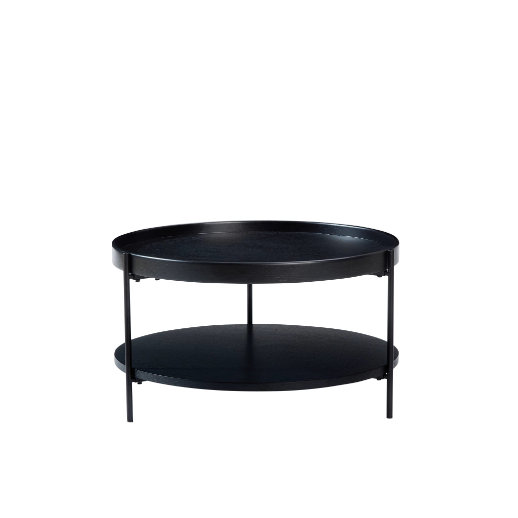 TAVOLINO DA SALOTTO Rotondo 69x69x38 cm Nero in legno massello e MDF