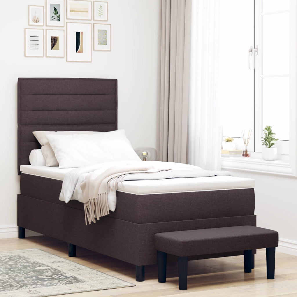 Letto Box Spring con Materasso e Panchina Marrone Scuro 90x200 cm Tessuto