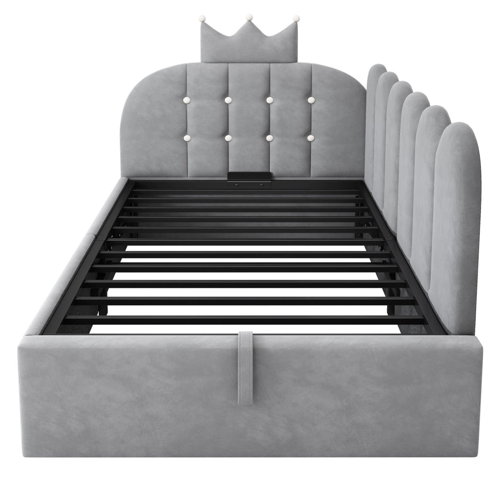 Letto da giorno 90x200 cm con contenitore idraulico; velluto grigio