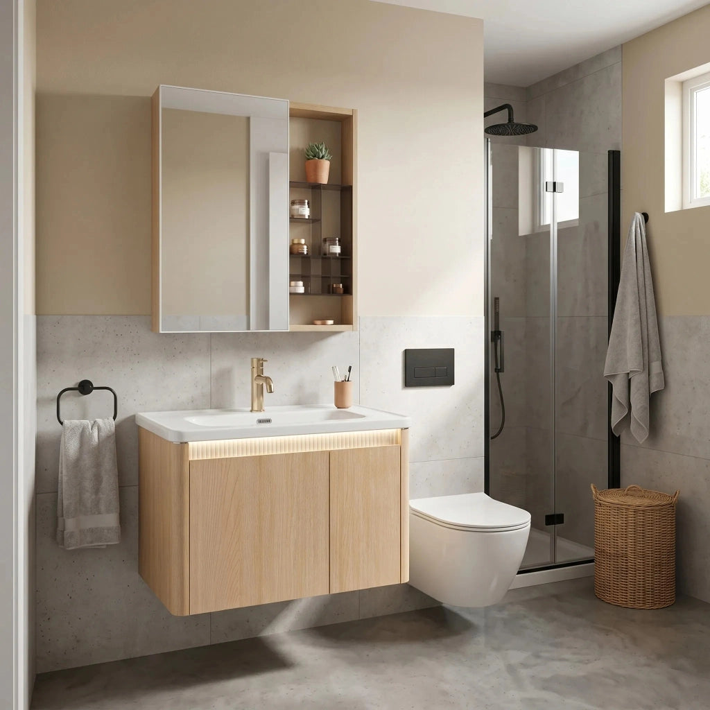 Set Di Mobili Da Bagno Con Lavabo Sora De07-70 Oak 70cm