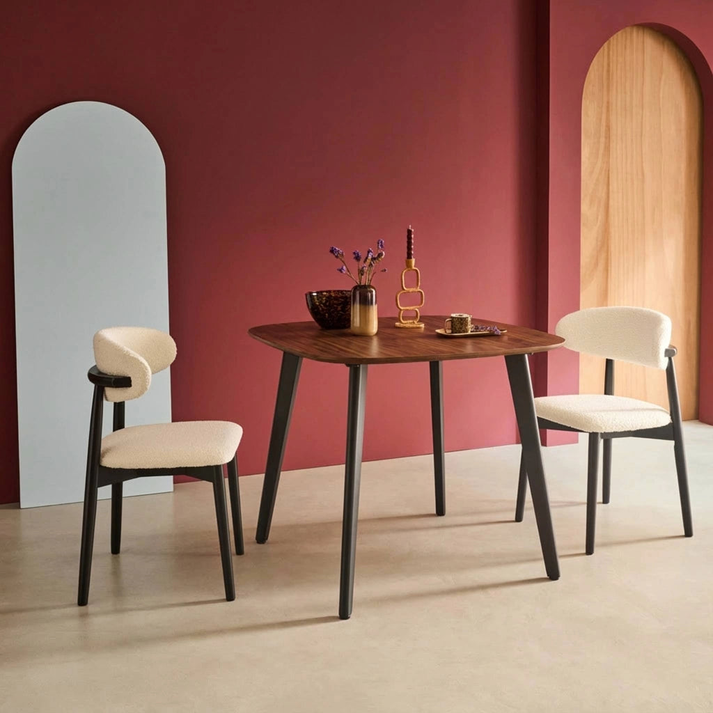 Tavolo da pranzo quadrato effetto legno con gambe in metallo nero 4