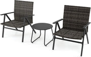 Set di Mobili da Esterno di 3 Pezzi, Tavolo Rotondo e 2 Poltrone in Rattan, con Piedini Regolabili, Seduta Ampia, Schienale Alto, Set di Tavolo e Sedie per Patio, Terrazza, Balcone