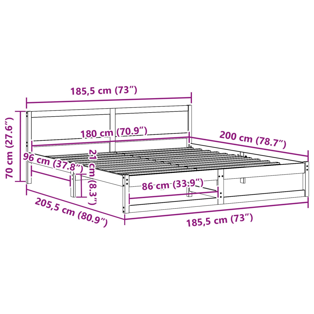 Struttura Letto Marrone Cerato Legno Massello di Pino 180 x 200 cm