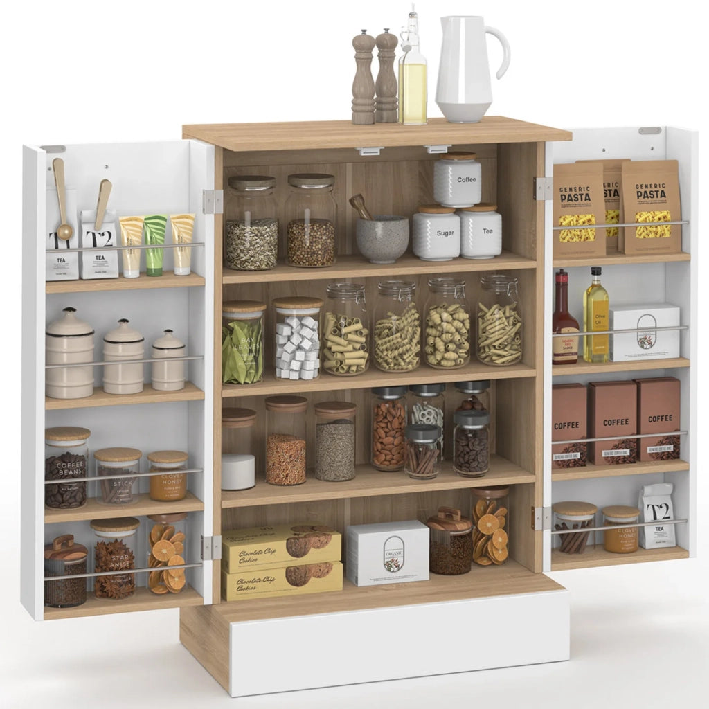 IDMarket - Cassettiera bassa da cucina ALTO H.90 cm con contenitori bianchi e in legno