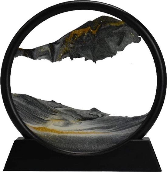 Decorazione in movimento in vetro - Nero – Zandloper – Dinamico – Rilassante – Ufficio – Decorazione – Adulti – Bambini – Decorazione per ufficio – Destop e ufficio – Meditazione – 19x19 cm