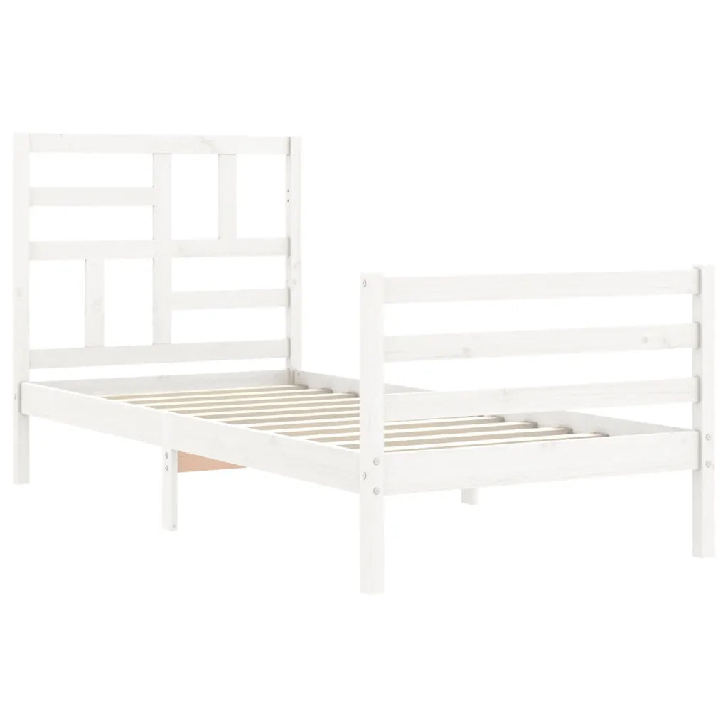 Giroletto con Testiera-Struttura Letto con testiera Bianco 90x200 cm in Legno Massello 200396