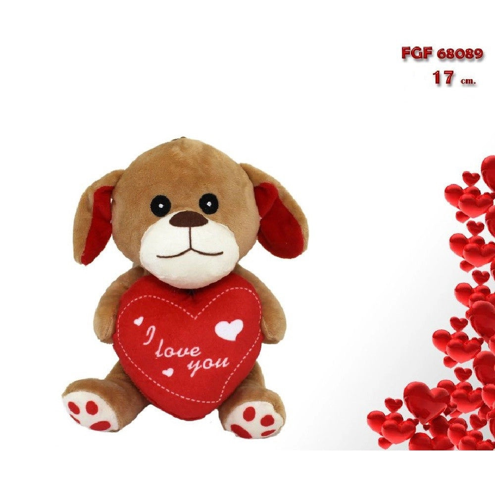 Trade Shop - Cane In Peluche Cagnolino Con Cuore I Love You 17 Cm Regalo San Valentino 68089 -