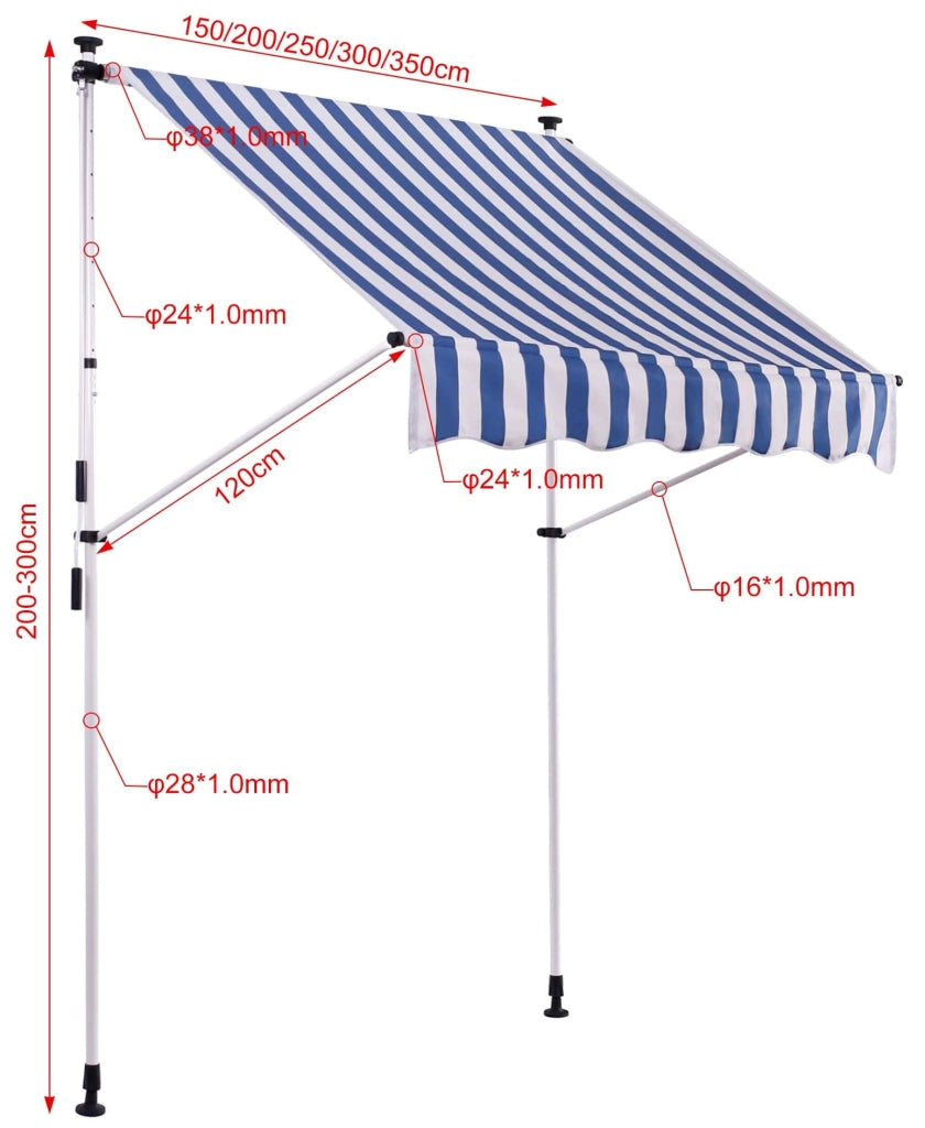 Tenda da sole Westerly con morsetto 350x120 cm,Bianco/blu