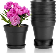 Set di vasi per piante in plastica 16 cm - insieme di 8 vasi per piante con foro di drenaggio e coperchio - vasi per piante classici per interni ed esterni - per piante di serpentina - nero