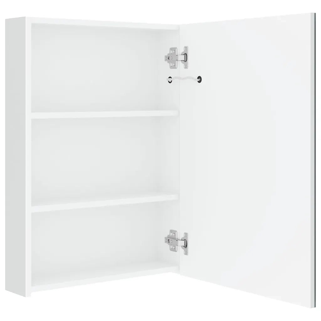 Armadietto Bagno | Armadio da bagno con Specchio e LED Bianco Lucido 50x13x70 cm
