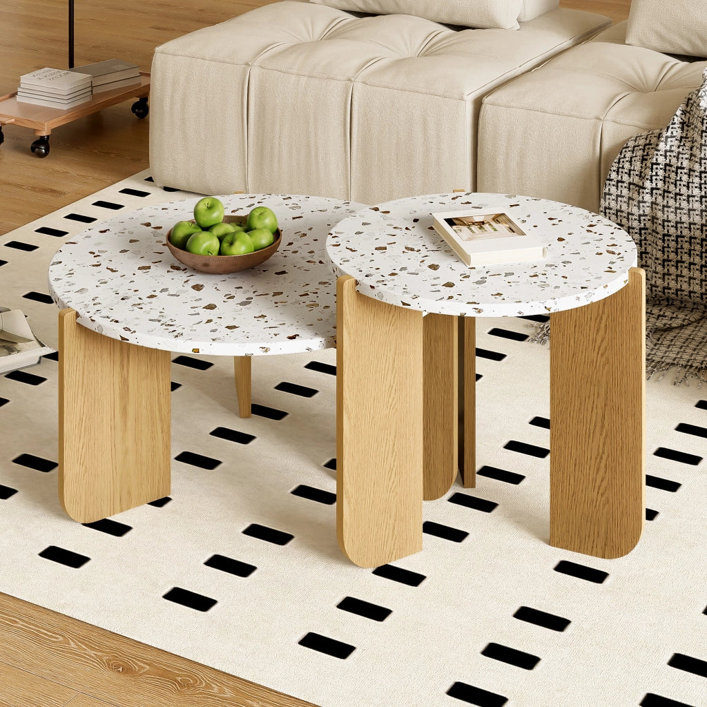TAVOLINO Set da 2 pezzi 70x70x35 cm + 50x50x45,5 cm MDF Bianco e legno