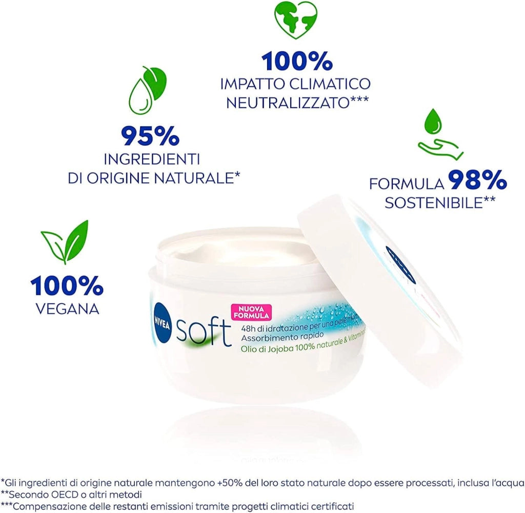 NIVEA CREMA SOFT 300ML NUOVA FORMULA IDRATANTE E RINFRESCANTE PER CORPO VISO CORPO E MANI