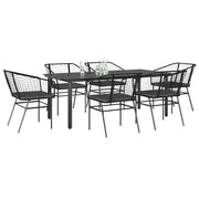 Set Pranzo da Giardino 7 pz Nero con Cuscini Polyrattan Vetro 3334602