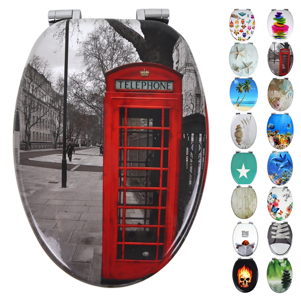 Sedile wc copri vater universale frizionato fantasia in mdf chiusura rallentata *** fantasia london, confezione 1