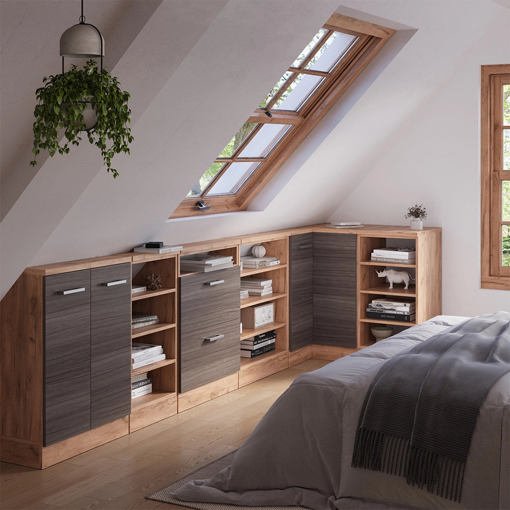 Mobile cucina angolare per sottotetto R-Line Grigio nobile/Rovere dorato 75.6 cm con 1 porta Vicco