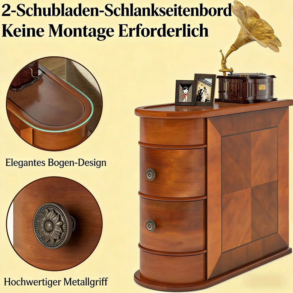Comodino in legno con 2 cassetti, per camera da letto e soggiorno, senza montaggio, noce, 68 × 35 × 66 cm