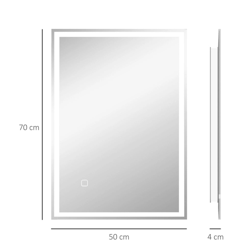 Specchio da bagno con LED, interruttore touch, montaggio verticale o orizzontale, bianco