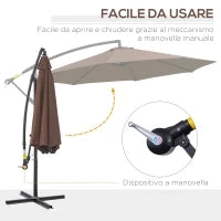 Ombrellone Decentrato Ø3x2.5 m con Base a Croce e Manovella, in Acciaio e Poliestere color Caffè