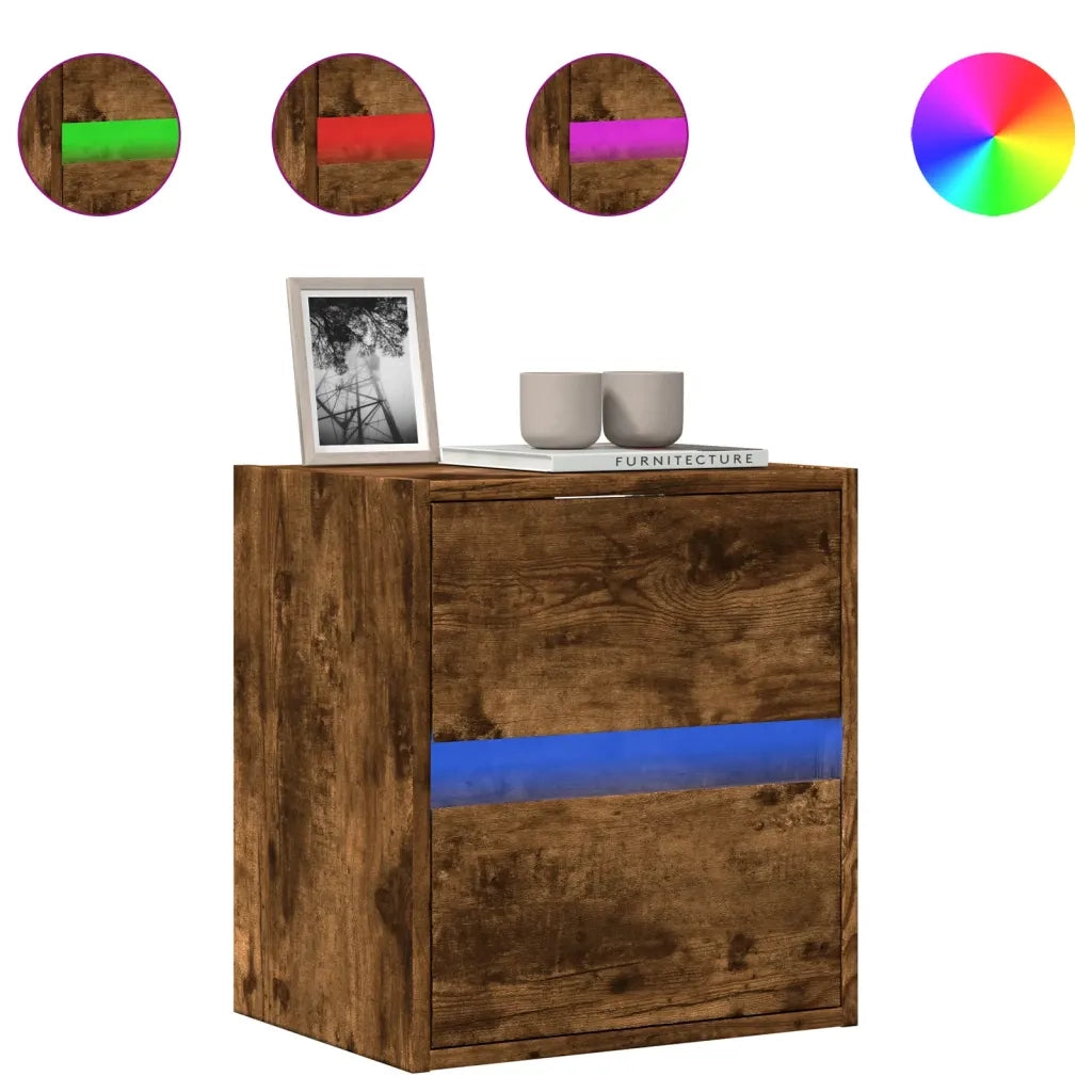 Mobile TV a Parete | Armadietto TV | Mobile Porta TV con Luci LED Rovere Fumo 41x31x45 cm