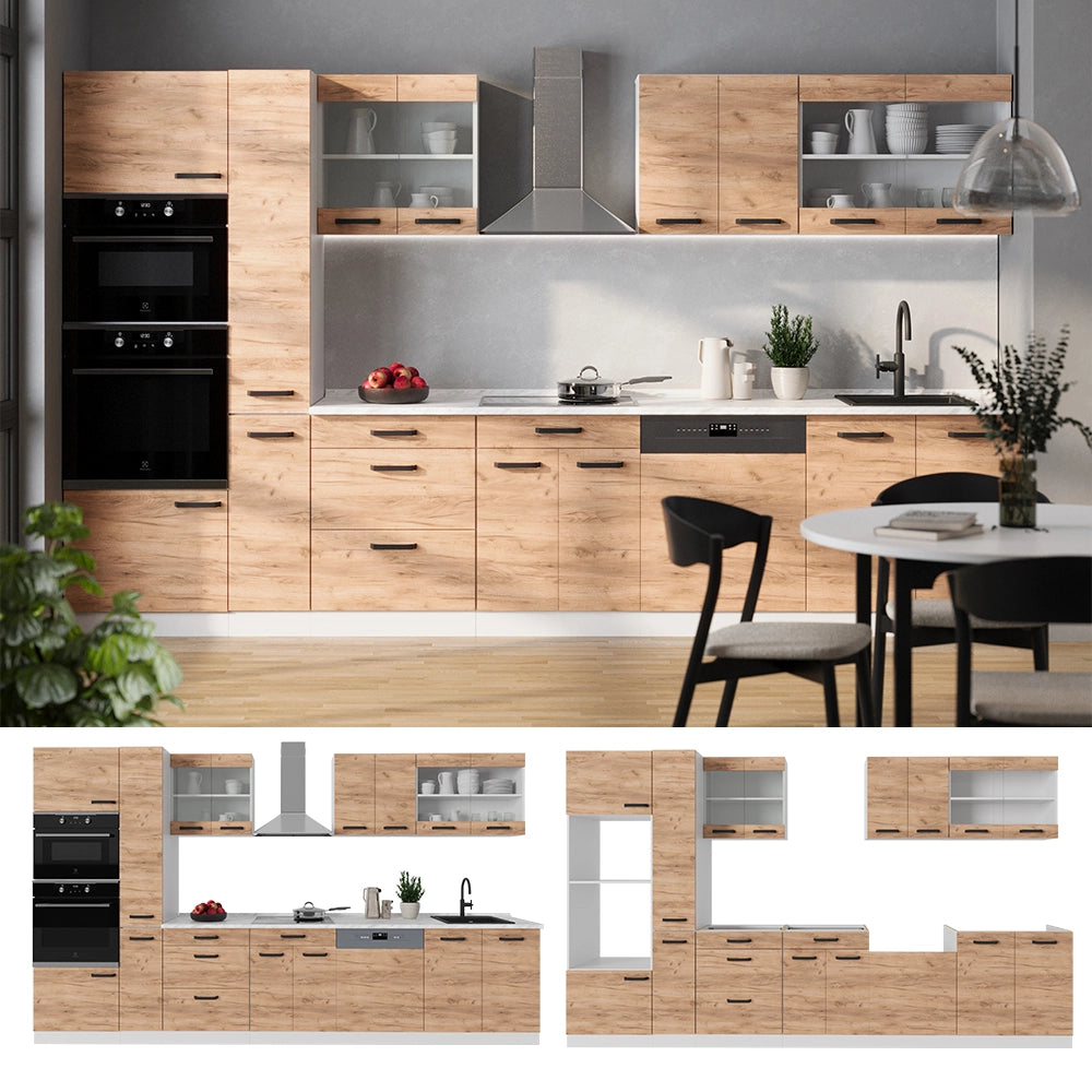 Vicco Cucina componibile Quercia dorata/bianco 350 cm senza piano di lavoro